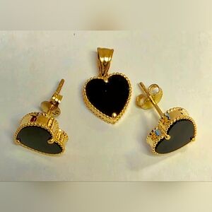 💕Heart Black Onyx Pendant And Earrings set